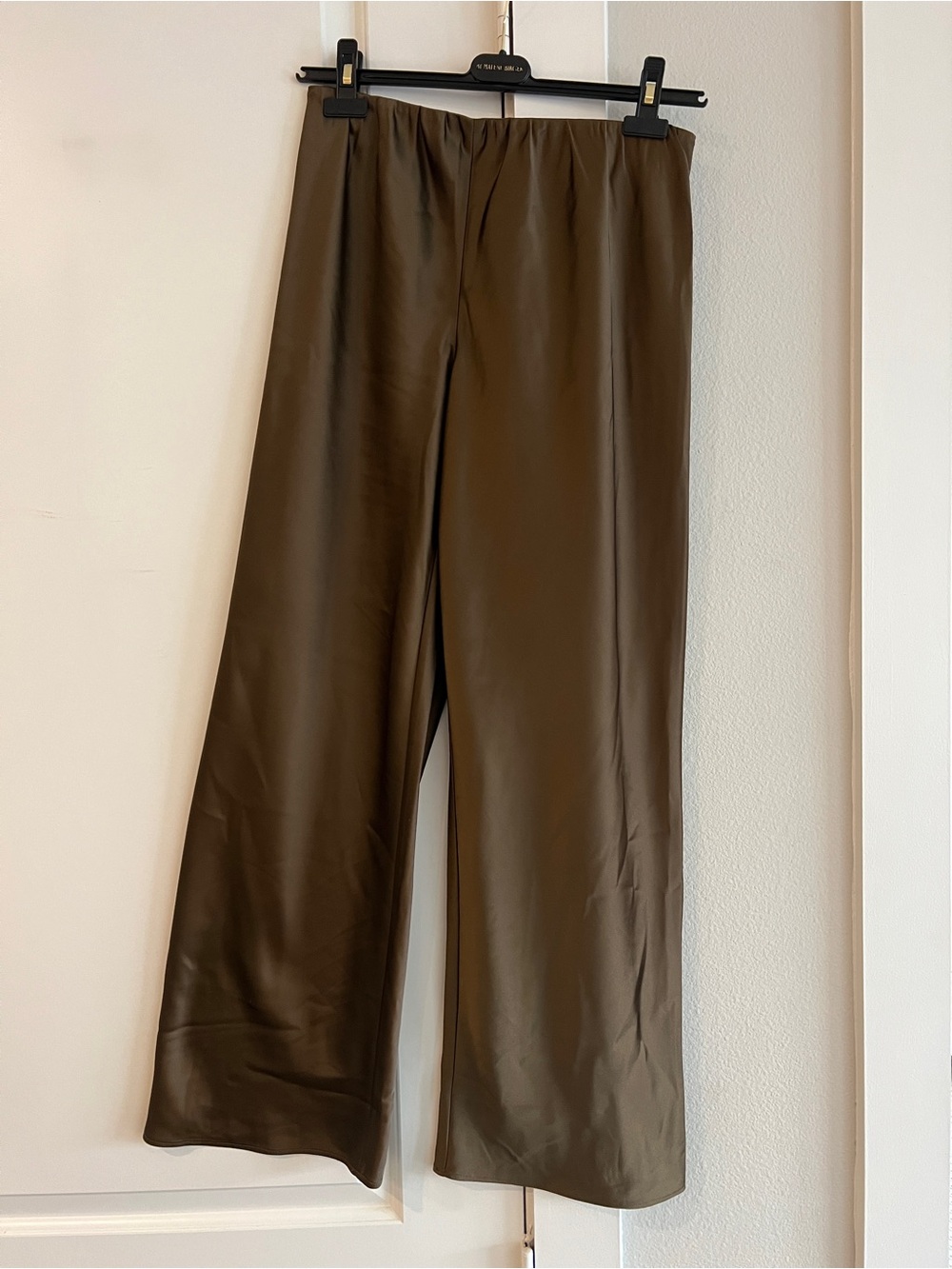 COS Satin Wide-Leg Pants, Elasticated Waistband, Olive-Brown Tone US M - Picture 5 of 12
